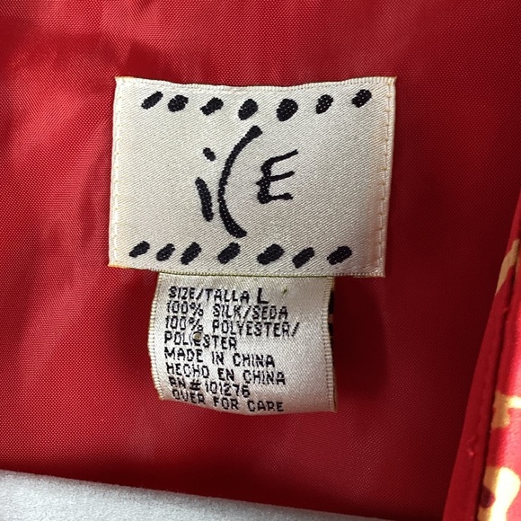 ICE Red 100%Silk Open cardigan jacket with Tie in Front  Size Large red& Gold - Picture 3 of 7